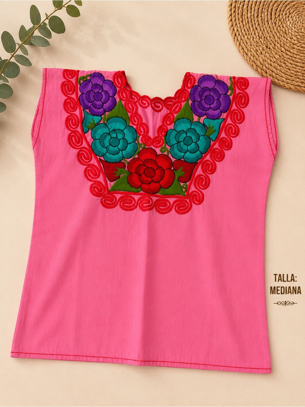 MEXICANA Pink Embroidered Floral Camisole